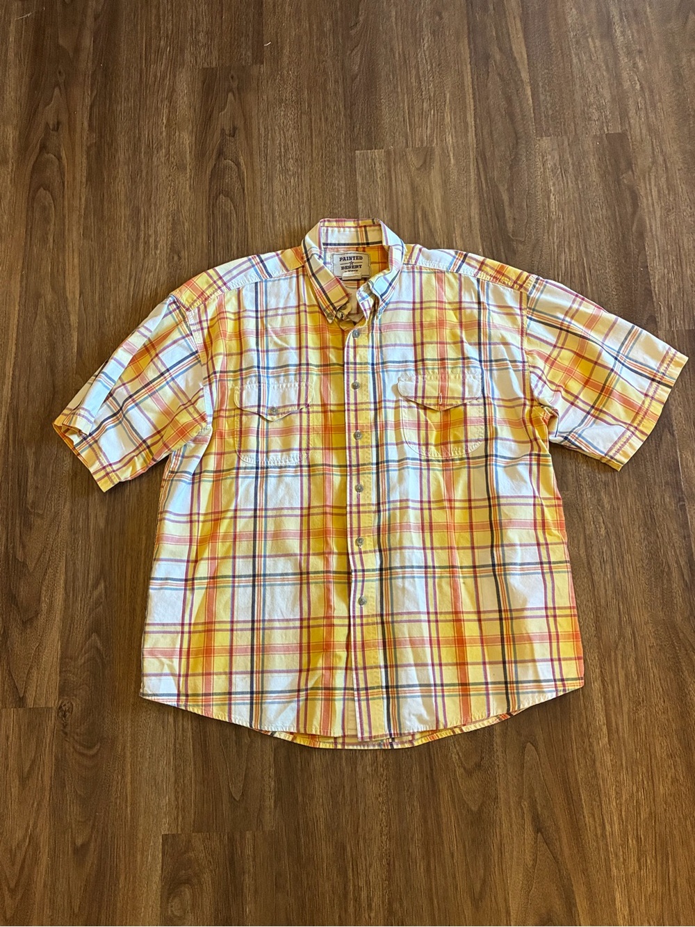 Painted Desert By Wrangler Short Sleeve Button Down Shirt Size XL Yellow Flannel